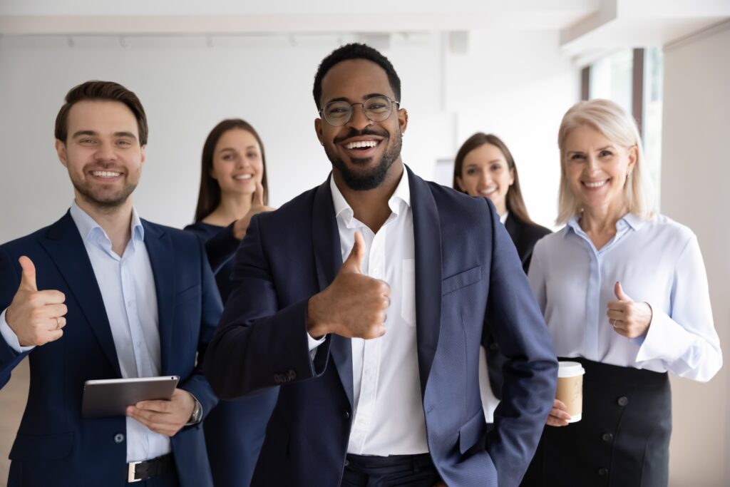 Confident sales professionals in a business setting
