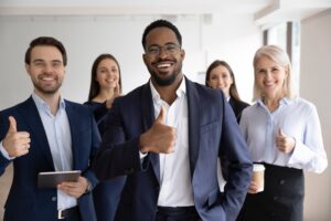 Confident sales professionals in a business setting